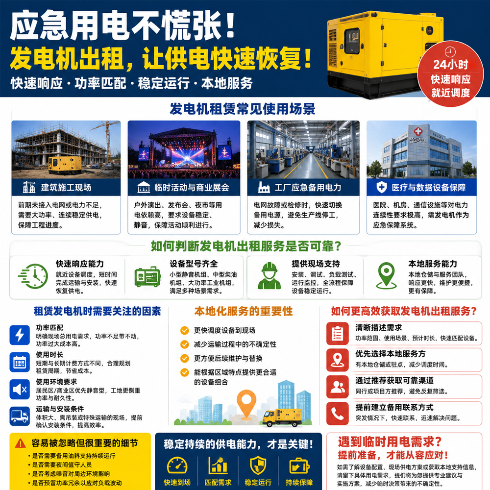 附近发电机出租电话：快速找到可靠应急电源服务