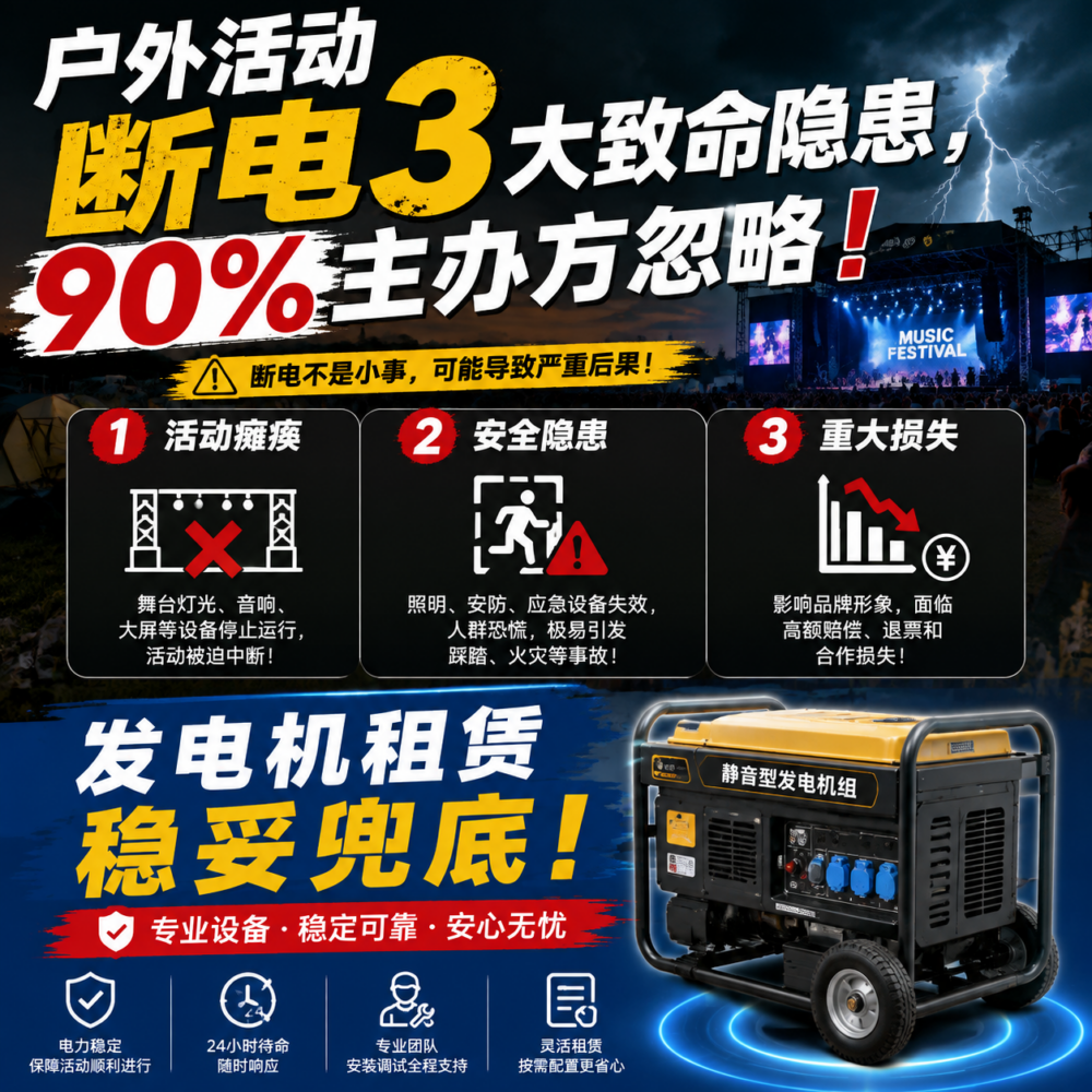 户外活动断电3大致命隐患,90%主办方忽略!发电机租赁稳妥兜底