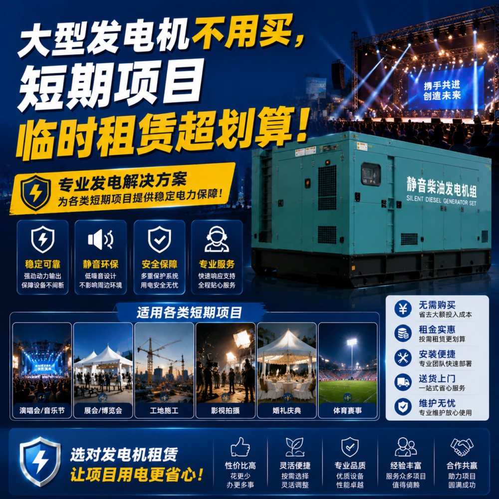 大型发电机不用买，短期项目临时租赁超划算