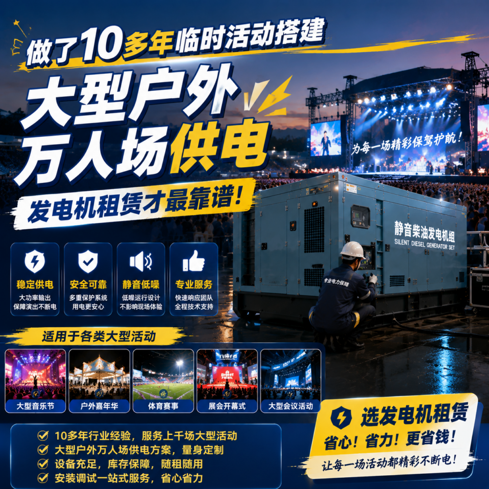 做了10多年临时活动搭建,大型户外万人场供电,发电机租赁才最靠谱