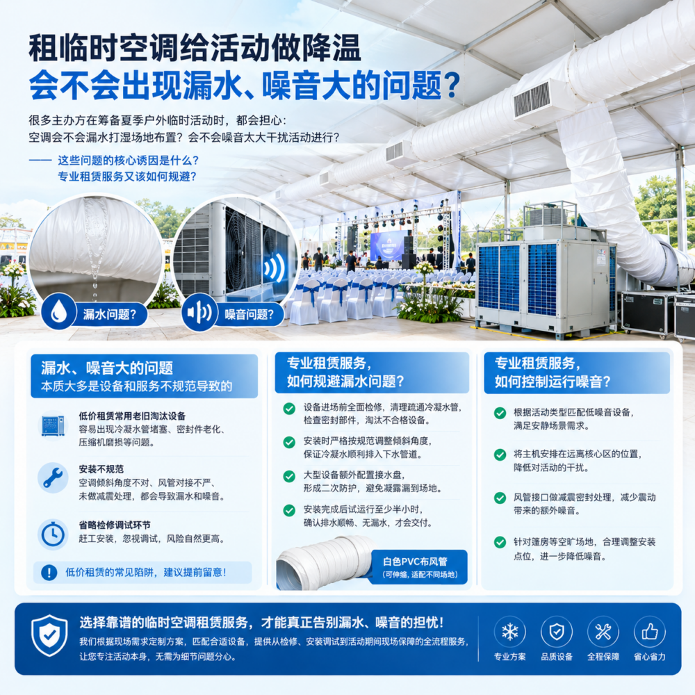 租临时空调给活动做降温，会不会出现漏水、噪音大的问题？